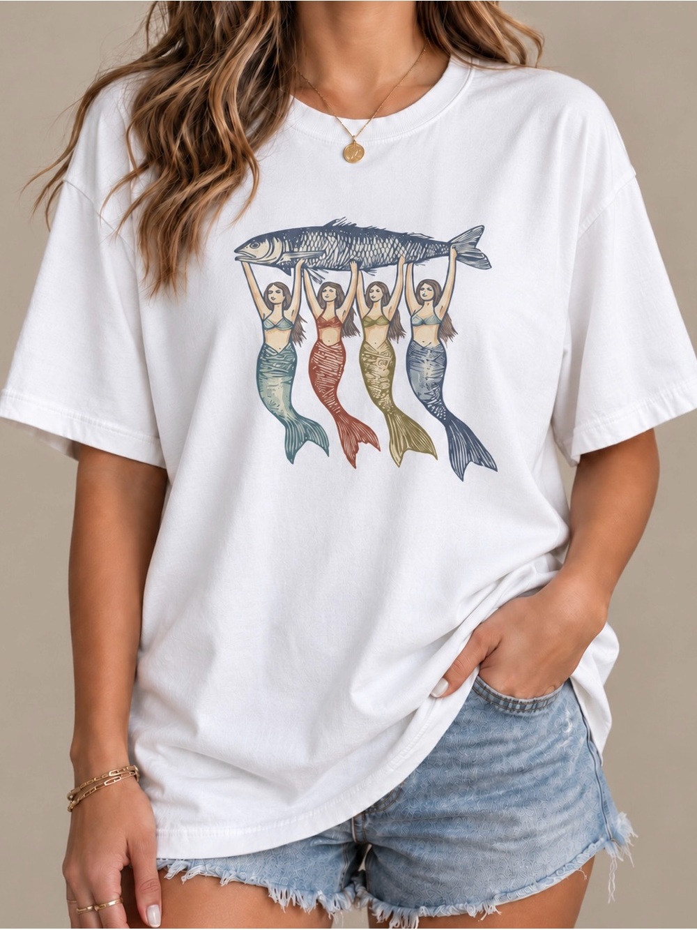 Mermaids Giant Fish Sirencore Coastal Aesthetic Statement Womens Graphic Tee